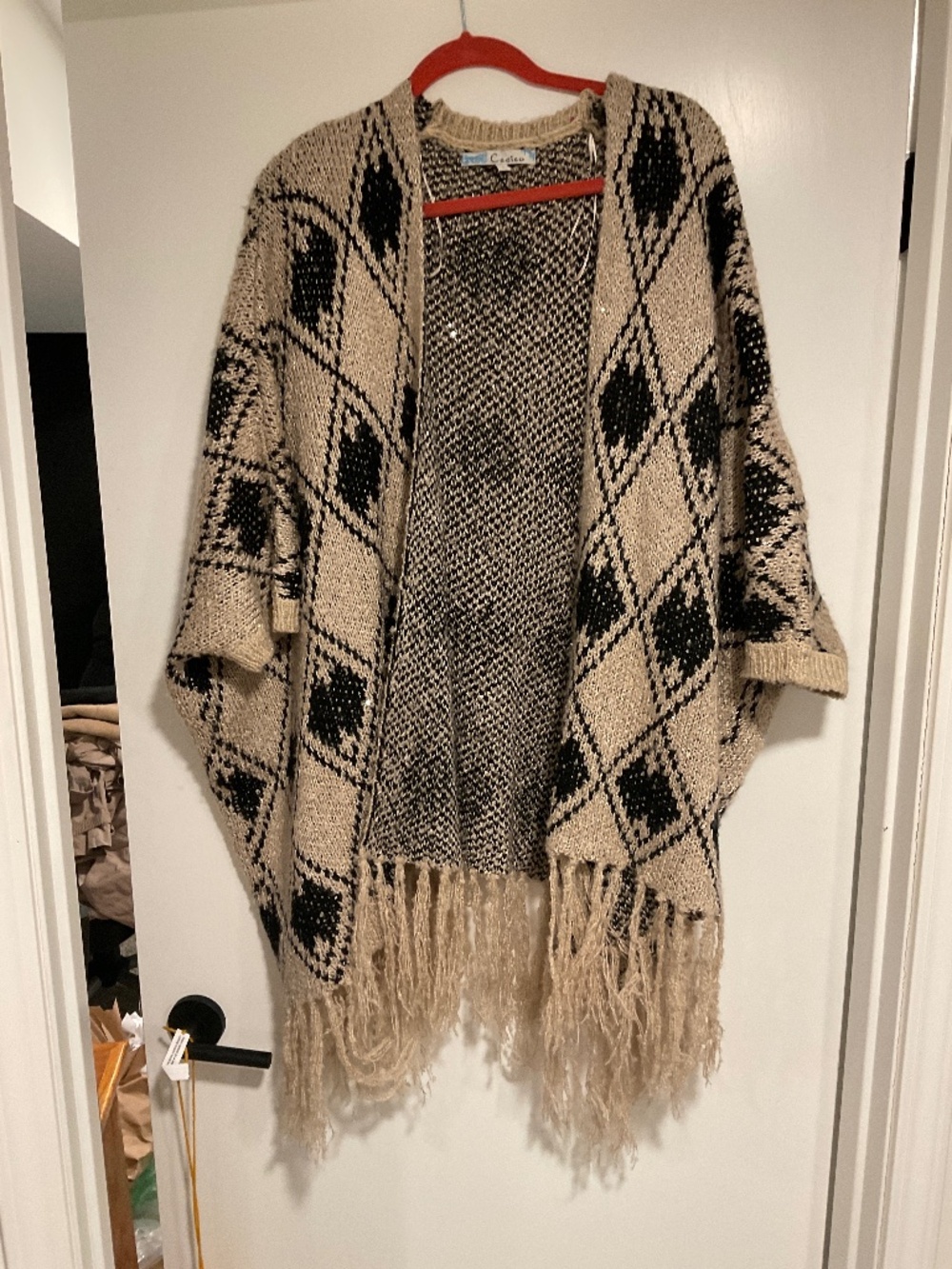 L Tan and Black Sequins Cecico Cardigan
